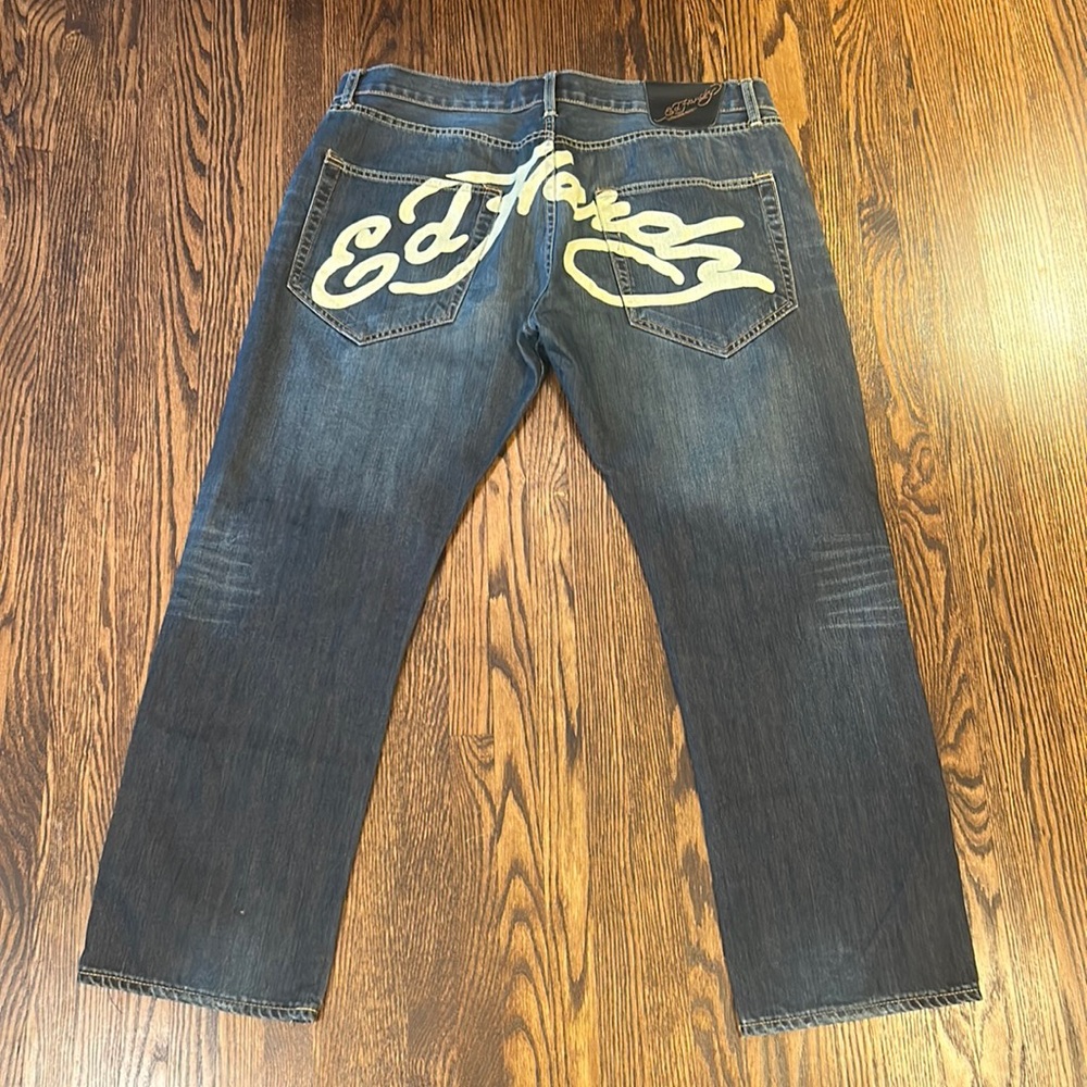 Ed Hardy Dark Blue Straight Jeans with Bold Logo